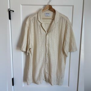 Old Navy Cream Eyelet Pattern Camp Collar Button Down Shirt